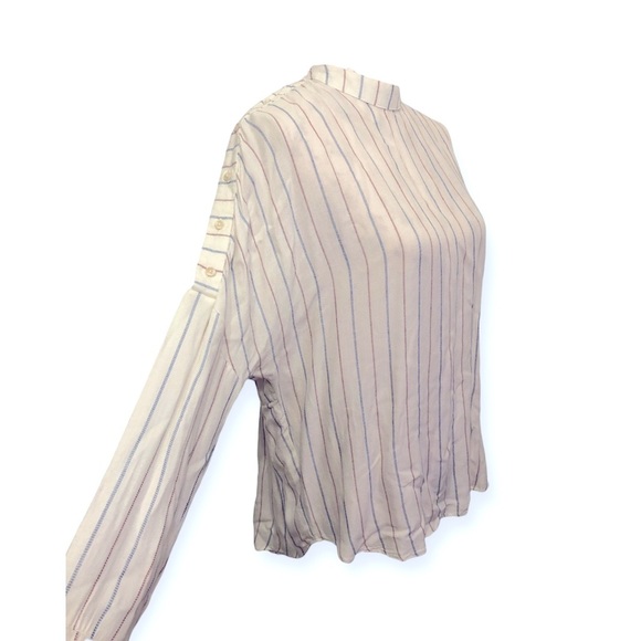 Free People Mock Neck Striped Button Shoulder Blouse - Picture 2 of 4